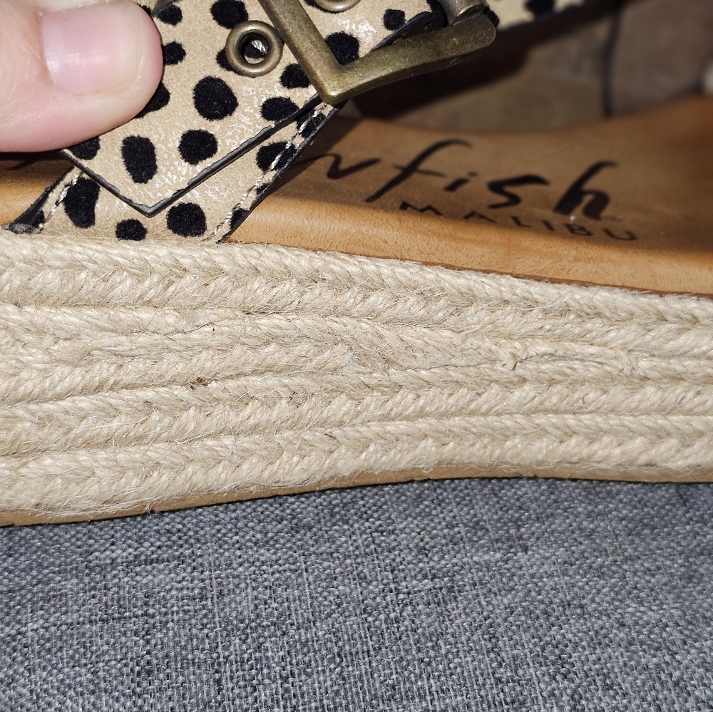 EUC Blowfish Women's Spotted Cheetah Cream and Black Sandals Sz 7 - Picture 9 of 12